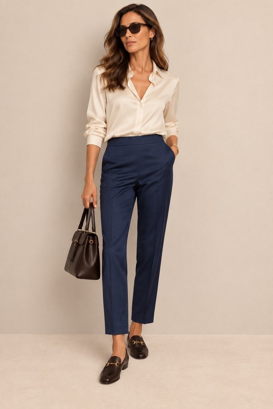 Vintage Talbots Navy Silk Blend Straight Leg Pants Size 6 Side Zip Quiet Luxury